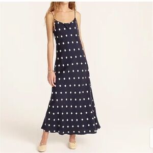NWT J. CREW Eco Crupo Slip Dress Navy Dot Size 12